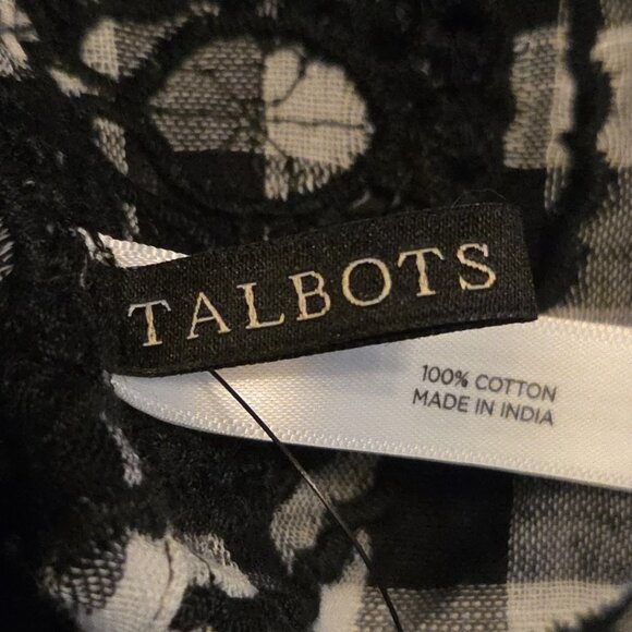 Talbots Gingham Checked Scarf Eyelet Embroidery Rectangle Black White Check NEW - Picture 4 of 5